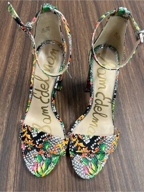 Sam Edelman YARO Multicolor Floral & Snake-Print Ankle-Strap Sandals